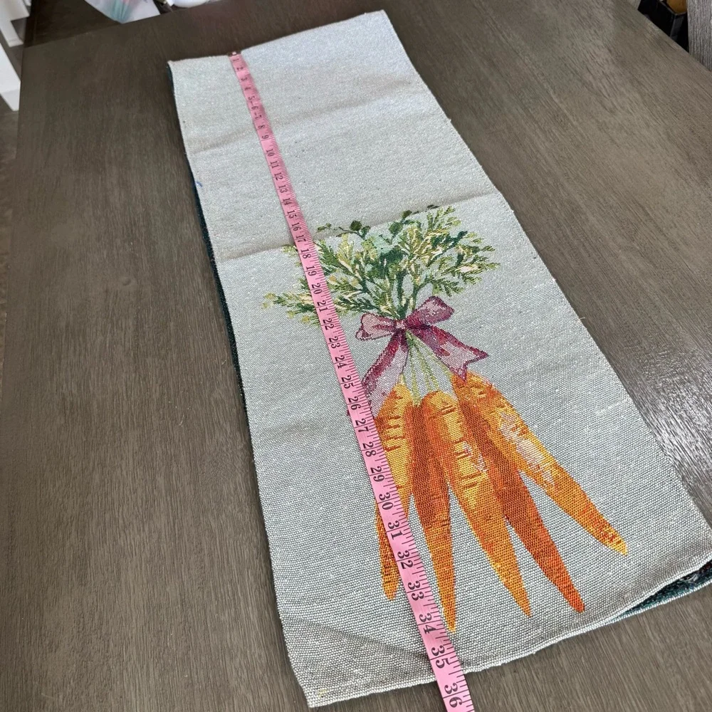 Vintage Table Runner Embroidered Tapestry Style With Carrots Bundle And Bow